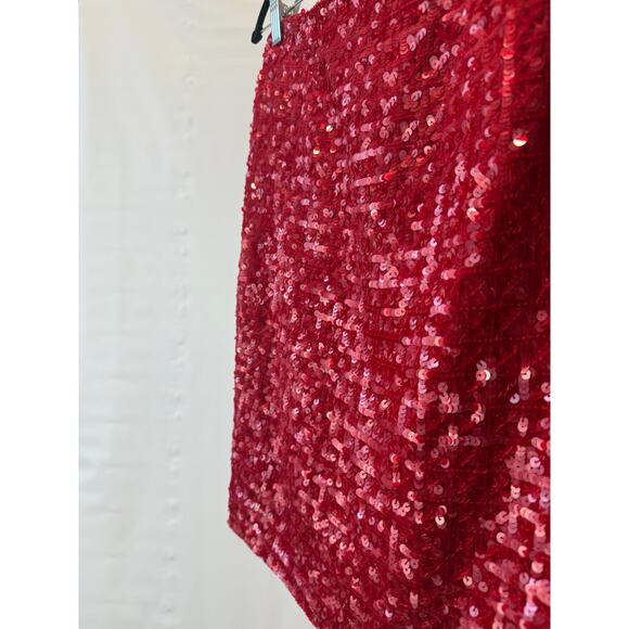 Newport News Easy Style Sequins Red Short Skirt Size 6 Back Zipper and Slit - Picture 4 of 6